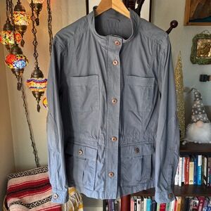 L.L. Bean Blue Gray Utility Jacket Zip & Button Front Cinch Waist XL